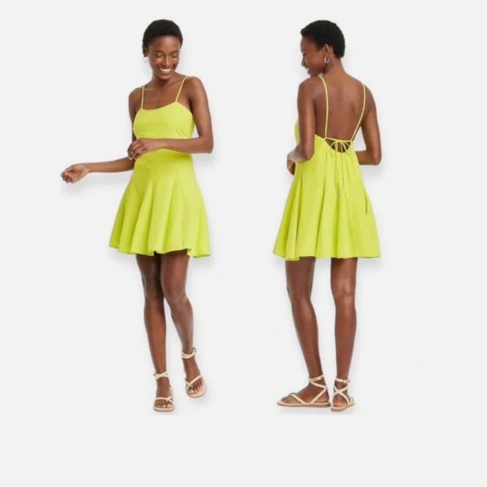 A New Day Women's Lime Beach Bungalow Linen Mini Dress Size S
